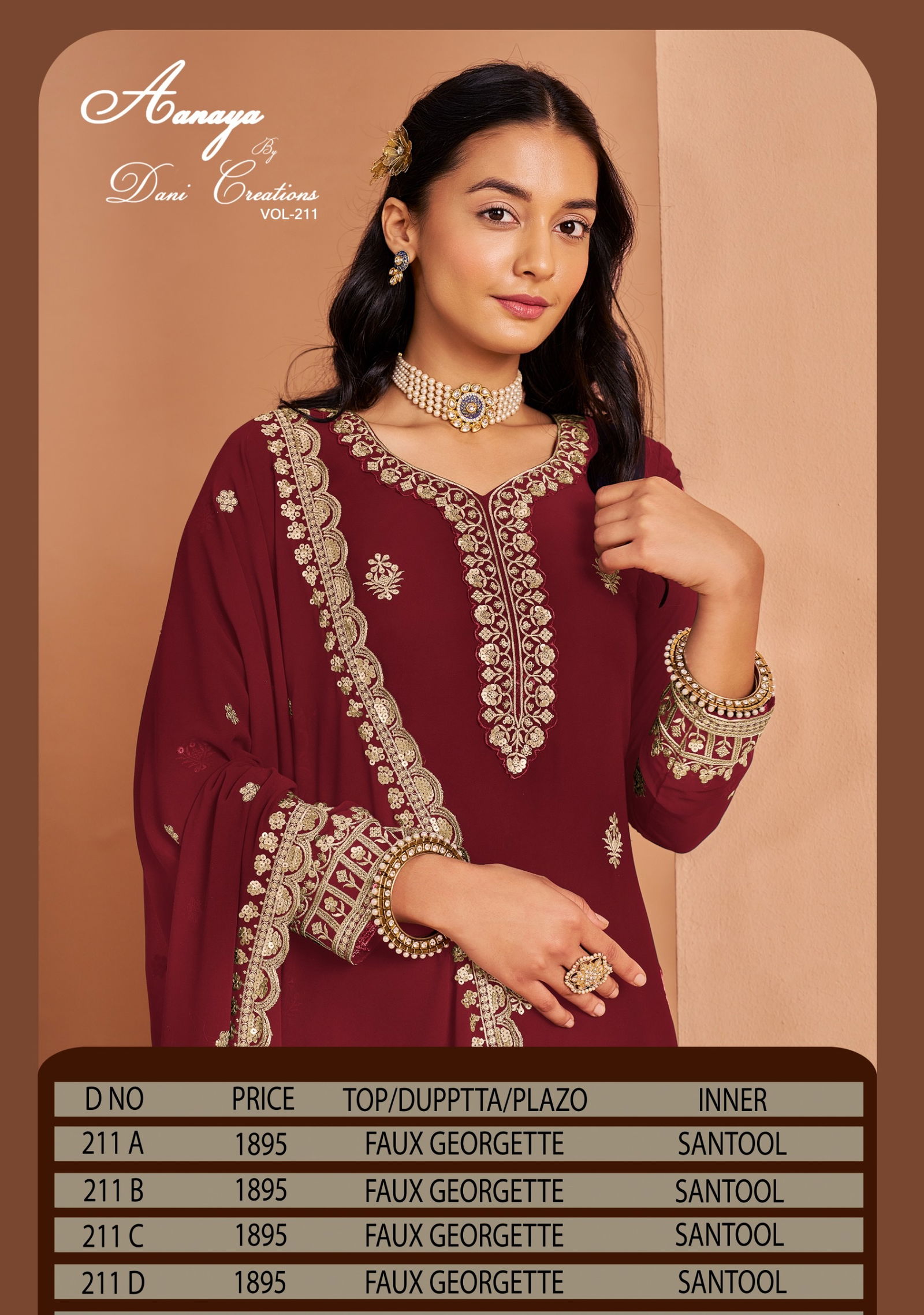 Aanaya Vol 211 By Dani Faux Georgette Salwar Suits Orders In India